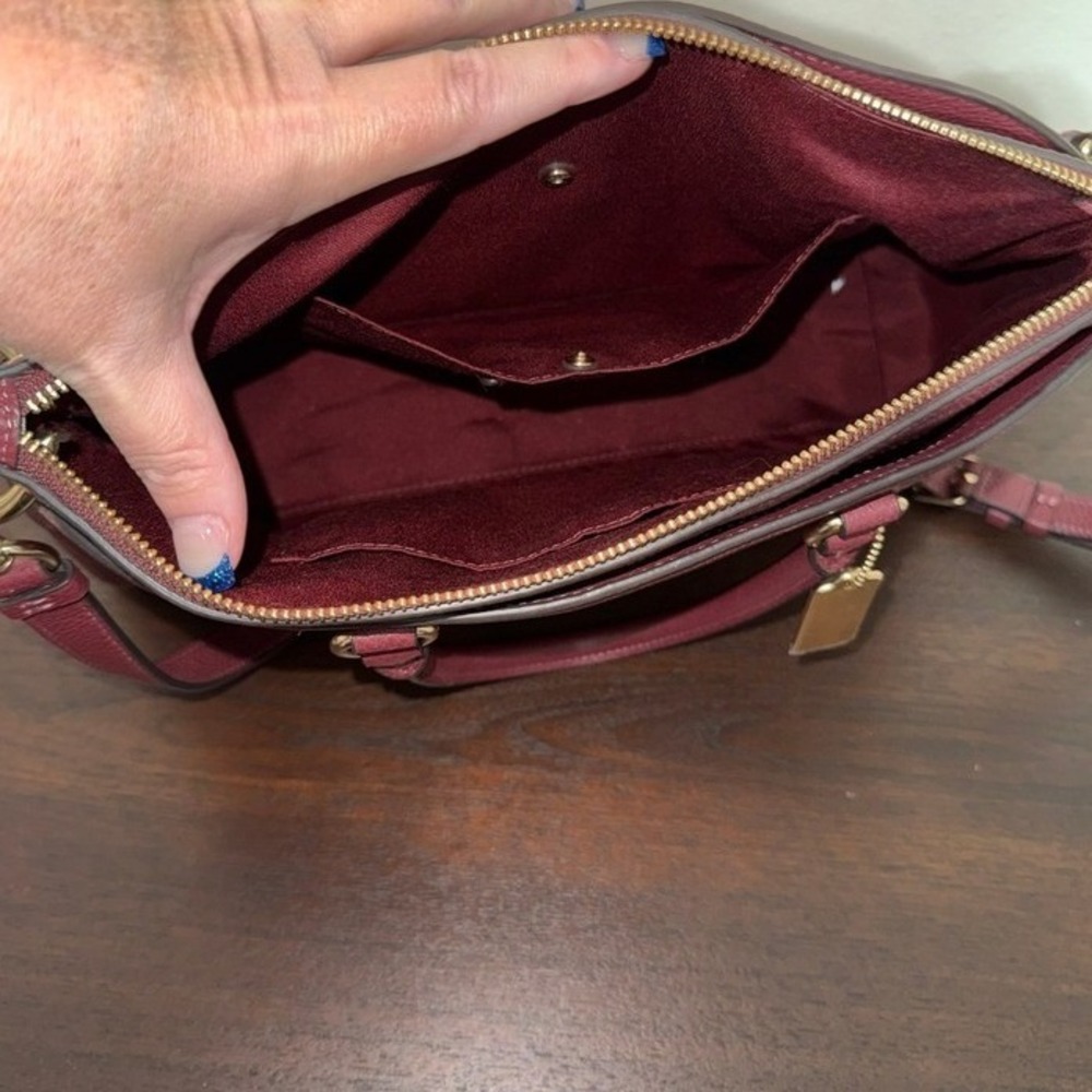 Coach Pebble Leather Satchel Burgundy Gold Hardware Top Handle Crossbody Bag - Picture 5 of 10